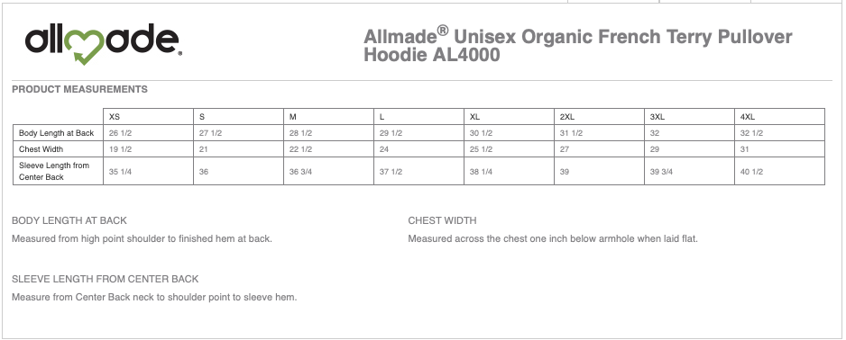 Pro's All Allmade® Unisex Organic French Terry Pullover Hoodie